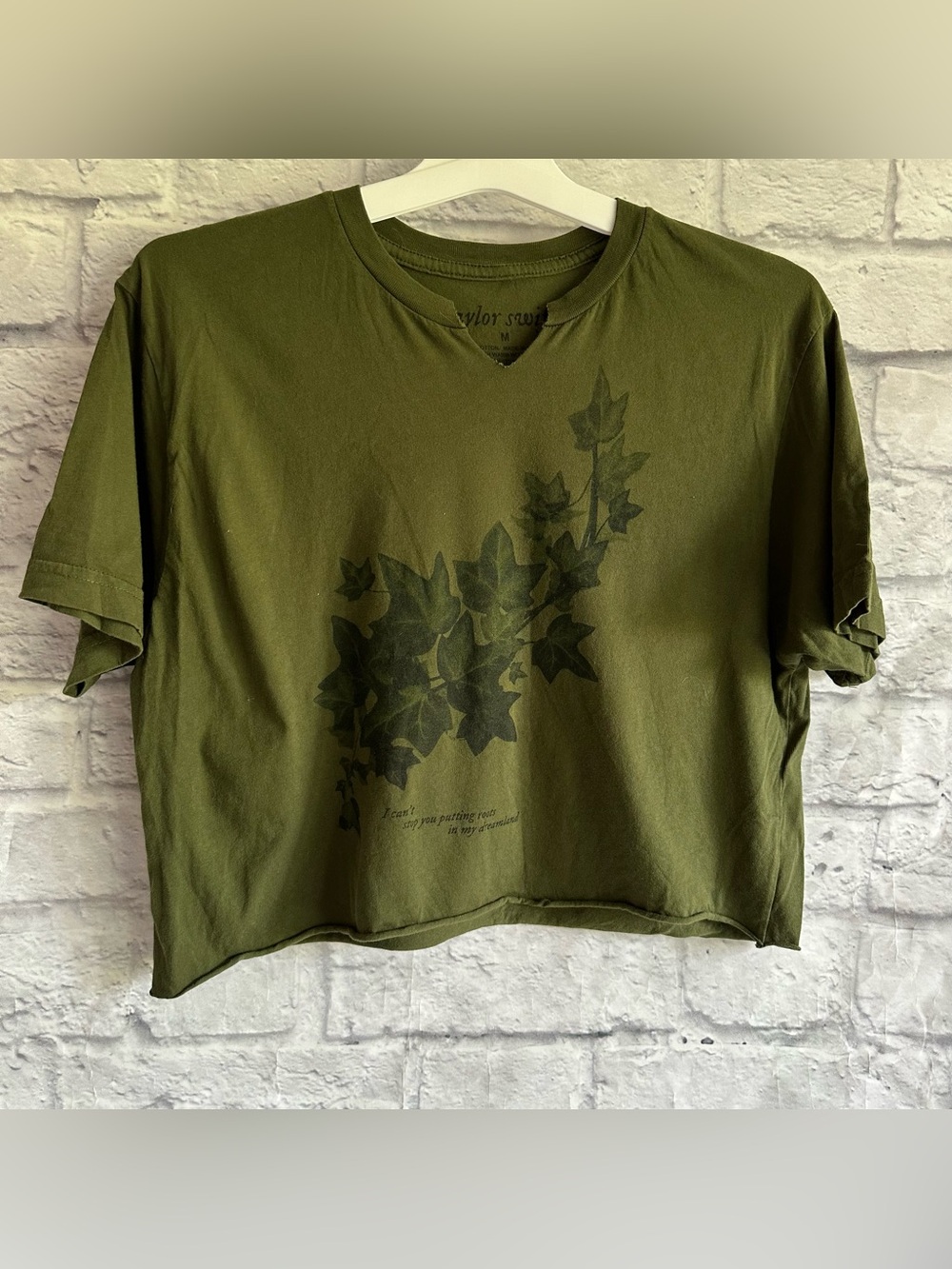 EVERMORE TAYLOR SWIFT GREEN SHORT SLEEVE CUT CROP TOP IVY ROOTS IN DREAMLAND M
